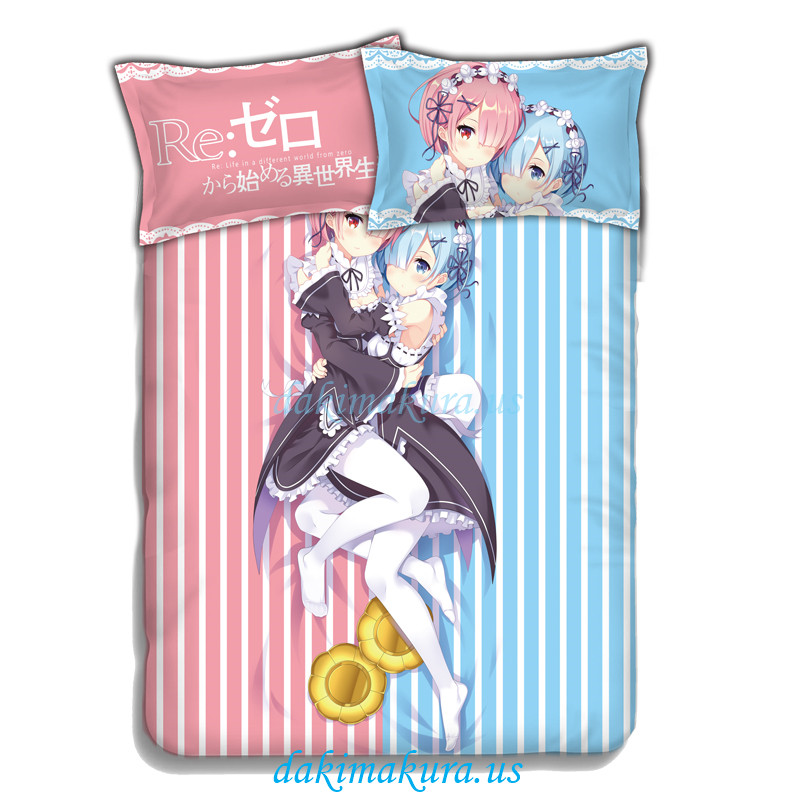 رخيصة Rem و Ram - Re صفر Anime سرير غطاء لحاف بطانية مع وسادة يغطي من خزف صينيّ مصنع