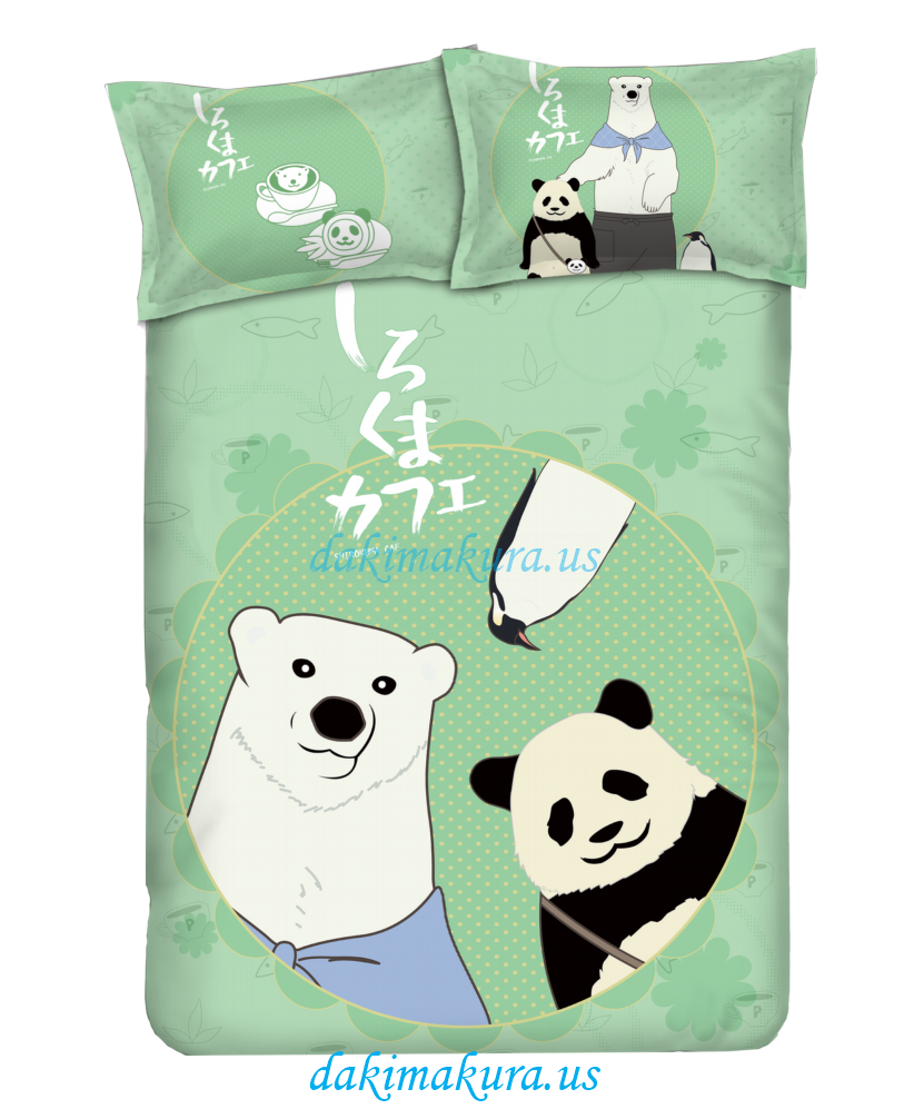 رخيصة الباندا - Shirokuma مقهى الأخضر ورقة السرير أنيمي حاف الغطاء مع وسادة تغطي من مصنع الصين