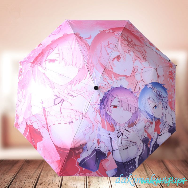 Olcsó Ram Rem Re Nulla Vízálló Anti-UV Soha Nem Homályos összecsukható Anime Esernyő A Porcelán Gyár