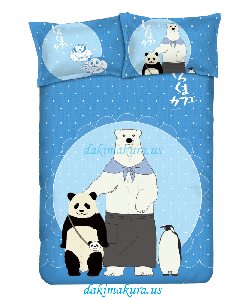 安いパンダ - 白金カフェブルーアニメベッドブランケット羽毛布団カバー中国の工場から枕カバー